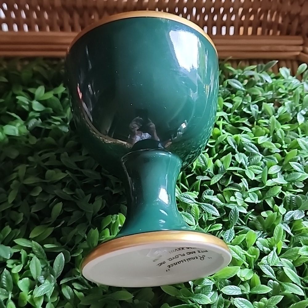 Vintage 1978 Fitz & Floyd Renaissance Dark Green & Gold Tone Trim Goblet Cup